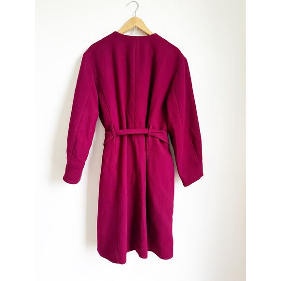 Ann Taylor NWOT Tie Waist Coat Wool Deep Red Wine Burgundy XXL - Picture 4 of 6